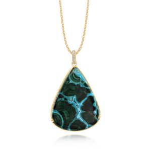 14K Yellow Gold Chrysocolla/Diamond Pendant