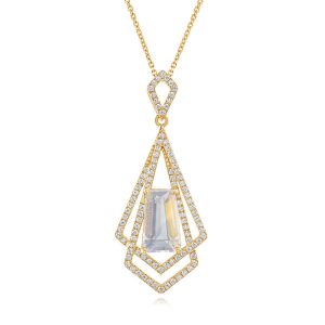 18K Yellow Gold Rainbow Moonstone/Diamond Pendant