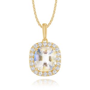 18K Yellow Gold Rainbow Moonstone/Diamond Pendant