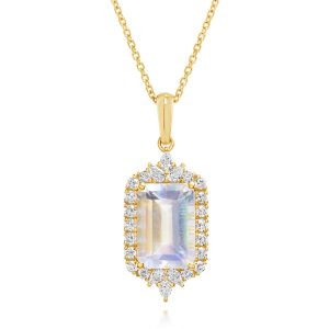 18K Yellow Gold Rainbow Moonstone/Diamond Pendant