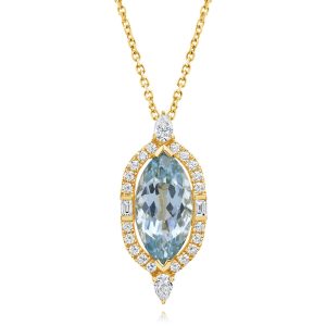 18K Yellow Gold Aquamarine/Diamond Pendant