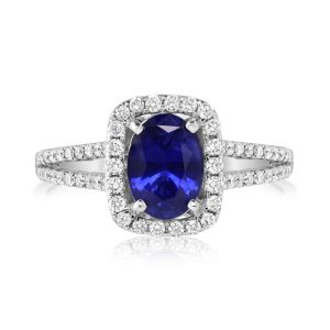 14K White Gold Ceylon Sapphire/Diamond Ring