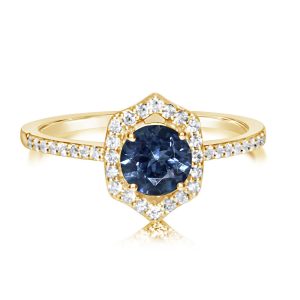 14K Yellow Gold Montana Sapphire/Diamond Ring