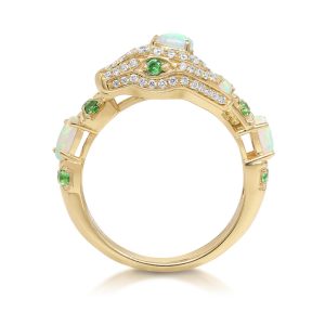 18K Yellow Gold Australian Opal/Tsavorite/Diamond Snake Ring