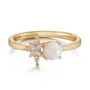 14K Yellow Gold Australian Opal/Diamond Ring