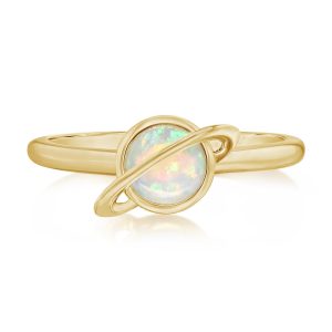 14K Yellow Gold Australian Opal Saturn Ring