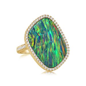 18K Yellow Gold Australian Opal Doublet/Diamond Ring