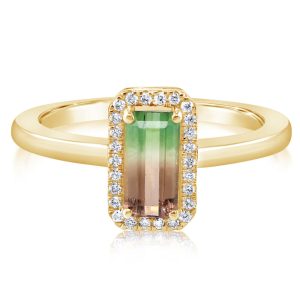 14K Yellow Gold Bi-Color Tourmaline/Diamond Ring
