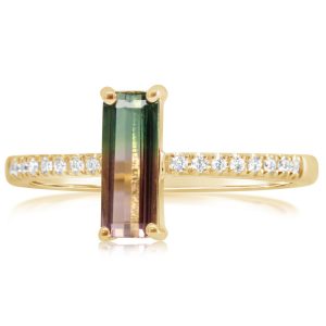14K Yellow Gold Bi-Color Tourmaline/Diamond Ring