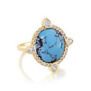 14K Yellow Golden Hills Turquoise/Diamond Ring