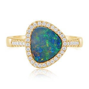 14K Yellow Gold Australian Opal Doublet/Diamond Ring