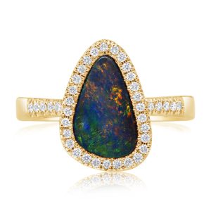 14K Yellow Gold Australian Opal Doublet/Diamond Ring