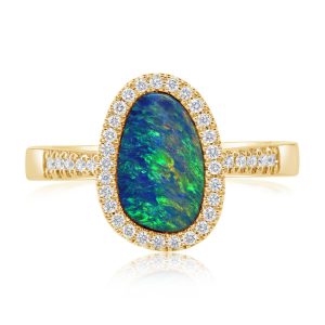 14K Yellow Gold Australian Opal Doublet/Diamond Ring