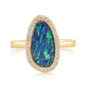 14K Yellow Gold Australian Opal Doublet/Diamond Ring