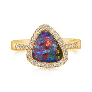 14K Yellow Gold Australian Opal Doublet/Diamond Ring