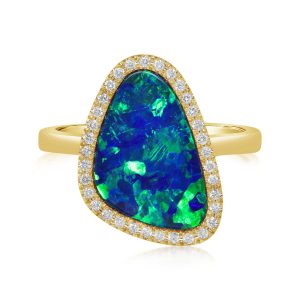 14K Yellow Gold Australian Opal Doublet/Diamond Ring
