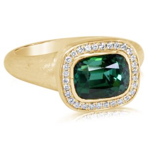 18K Yellow Gold Mint Tourmaline/Diamond Ring