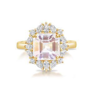 14K Yellow Gold Rainbow Moonstone/Diamond Ring
