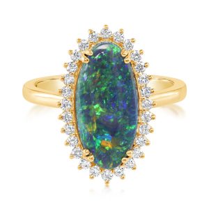 18K Yellow Gold Australian Black Opal/Diamond Ring
