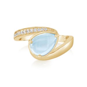 14K Yellow Gold Aquamarine/Diamond Ring
