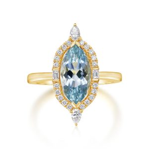 18K Yellow Gold Aquamarine/Diamond Ring