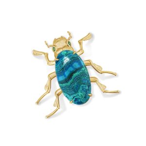 14K Yellow Gold Chrysocolla/Tsavorite Beetle Pendant/ Brooch