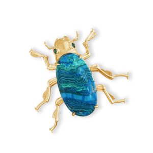 14K Yellow Gold Chrysocolla/Tsavorite Beetle Pendant/ Brooch