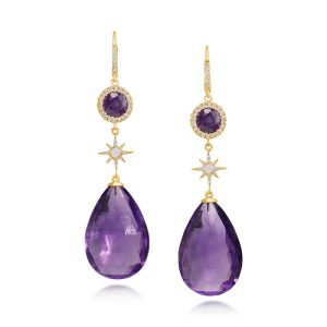 18K Yellow Gold Amethyst/Pyrope Garnet/Australian Opal/Diamond Earrings