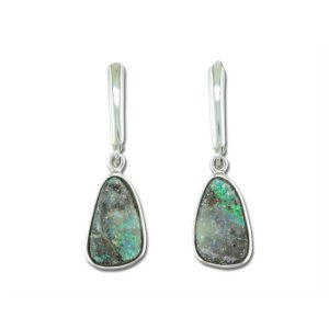 Silver Boulder Opal Plain Bezel Leverback Earrings