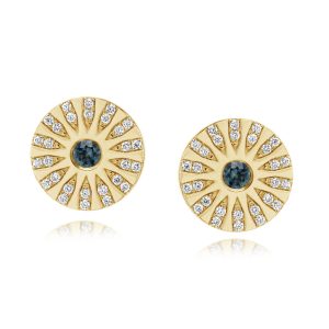 14K Yellow Gold Montana Sapphire/Diamond Medallion Earrings