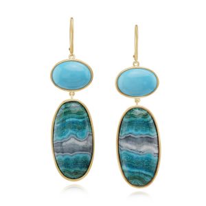 14K Yellow Gold Chrysocolla/Arizona Turquoise Earrings