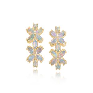 18K Yellow Gold Australian Opal Earrings