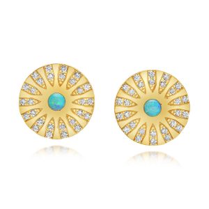 14K Yellow Gold Australian Opal/Diamond Medallion Earrings