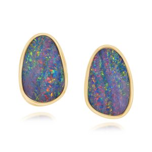 14K Yellow Gold Australian Opal Doublet Small Plain Bez
