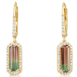 14K Yellow Gold Bi-Color Tourmaline/Diamond Earrings