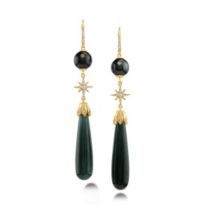 18K Yellow Gold Guatemalan Jade/Tahitian Pearl/Diamond Earrings