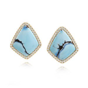 14K Yellow Gold Kazakhstan Turquoise/Diamond Earrings