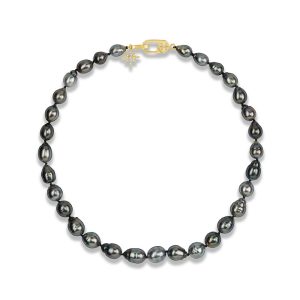 14K Yellow Gold 9-12mm Baroque Multi Color Tahitian Pearl Strand