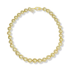 14K Yellow Gold 13.5 - 11mm Baroque Golden South Sea Pearl/Diamond Strand