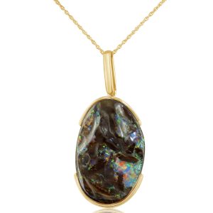 14K Yellow Gold Half Bezel Australian Boulder Opal Pendant