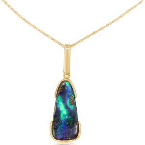 14K Yellow Gold Half Bezel Australian Boulder Opal Pendant