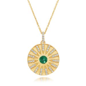 14K Yellow Gold Emerald/Diamond Medallion Pendant