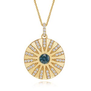 14K Yellow Gold Montana Sapphire/Diamond Medallion Pendant