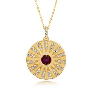 14K Yellow Gold Ruby/Diamond Medallion Pendant