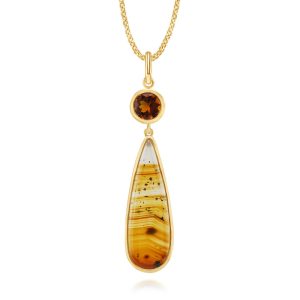 14K Yellow Gold Montana Agate/Fire Citrine Pendant