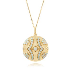 14K Yellow Gold Australian Opal/Diamond Medallion Pendant