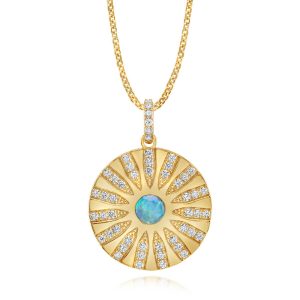 14K Yellow Gold Australian Opal/Diamond Medallion Pendant