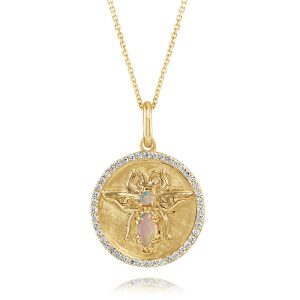 14K Yellow Gold Australian Opal/Diamond Bee Medallion Pendant