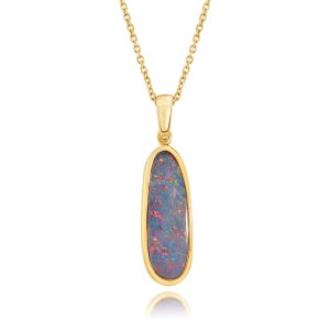 14K Yellow Gold Australian Opal Doublet Pendant