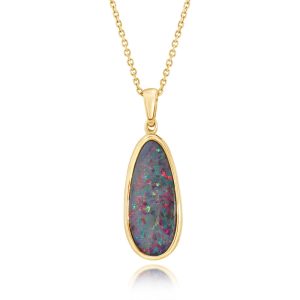 14K Yellow Gold Australian Opal Doublet Pendant